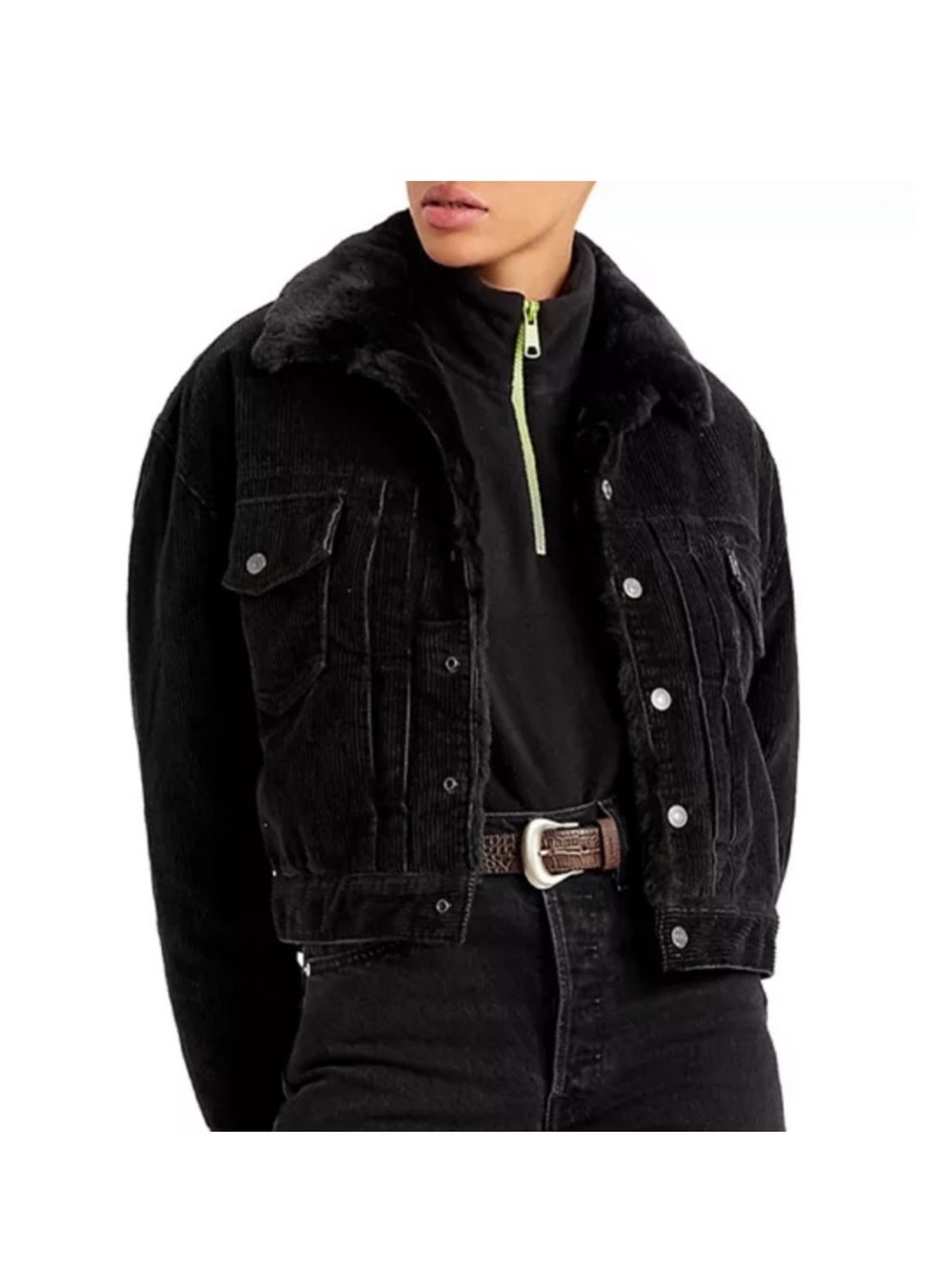 Levi's Black Corduroy Sherpa-Trim Jean Jacket
